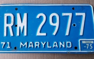 Maryland USA rekisterikilpi 1971 - verotarra 1975