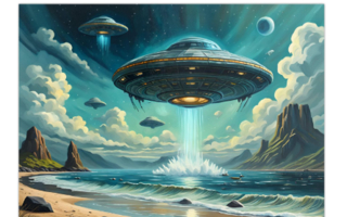 Uusi UFO Science Fiction Scifi taidejuliste koko A4
