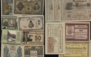 Erä seteleitä Saksa Kiina Afganistan yms. 24 kpl