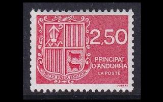 Andorra Fr 430 ** Käyttösarja vaakuna 2.50 Fr (1991)