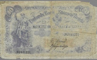 1898 10 MARKKAA SETELI SUOMI KÄYTÖN JÄLKIÄ NRO 2441221