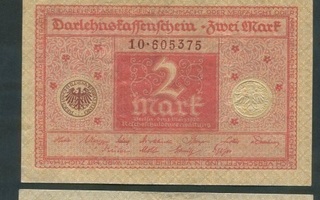 Saksa (Weimarin tv.) 1, 2, 2 Mark 1920 (P-58,59,60) WW1 jälk