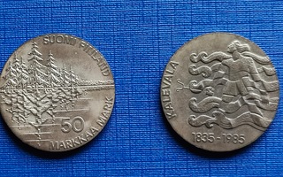 50 Mk Kalevala  1835-1985, hopea,  2 kpl