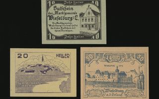 Itävalta Notgeld 10, 20, 50 Heller, Wieselburg 1920