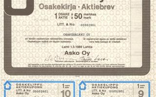 1989 Asko Oy, Lahti pörssi osakekirja