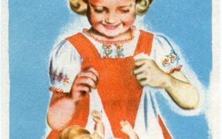 Lapsi - Tyttö ja nukke - Kortti 1940-50-luvulta