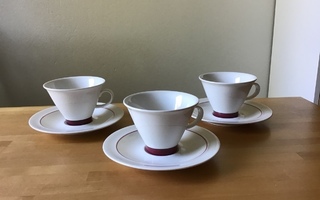 Arabia Harlekin Red Hat ( Inkeri Leivo ) kahvikupit, 3 paria