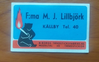 TT ETKETTI - KÅLLBY FMA M.J LILLBJÖRK  K1 S71