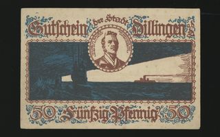 Saksa Notgeld 50 Pfennig, Dilligen 1920 XF