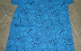 UUSI sininen sydän- ja kukkakuvionen tunika/mekko,koko 98 cm