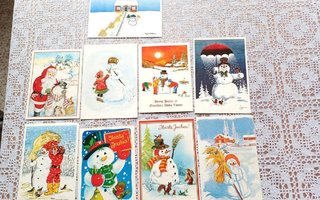 Lumiukko joulukortteja 12 kpl käytettyjä