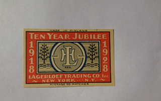 TT-etiketti Lagerloef Trading Co. Inc 1918-1928