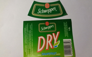 Etiketti - Schweppes Dry Grapefruit 1 L, Oy Mallasjuoma