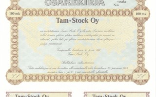1987 Tam-Stock Oy, Tampere osakekirja