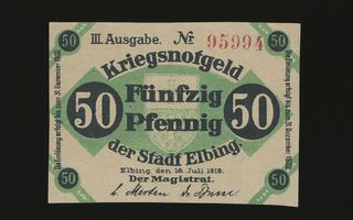 Saksa Notgeld 50 Pfennig, Elbing 16.7.1918