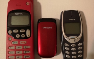 Kolme puhelinta, Nokia1610, 3310 ja Samsung Gt-e1150