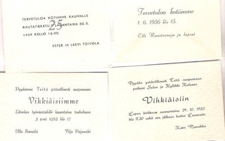 Kutsukortti, 8 kpl. , 1940-1950-lukua ja yksi 1923 + muisto.