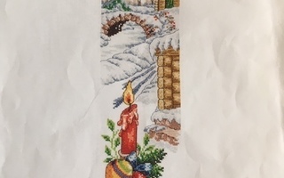 Ristipistomalli Jouluinen seinävaate Kynttilä ja talvimaisem