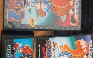 Sega Genesis Sonic The Hedgehog 2 + kotelo + ohjeet