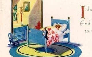 LAPSET / Lapsi sinisessä vuoteessa, joulusukka. 1920-l.