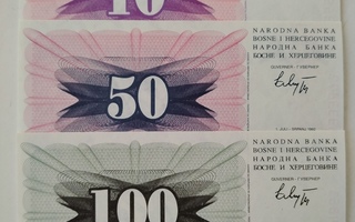 Bosnia-Herzegovina 10, 50 ja 100 dinaria