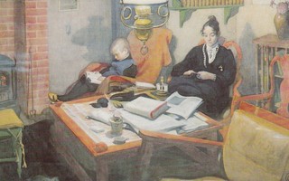 Carl Larsson: Iltalampun valossa, 1908 (isohko kortti)