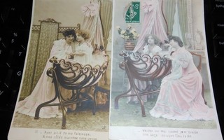 Kaunis Pieni Tyttö ja Äiti Sänky v.1908 PK102