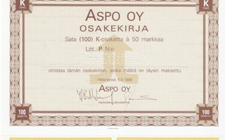 1989 Aspo Oy spec, Helsinki pörssi osakekirja