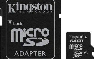 Kingston 64GB MicroSDXC-muistikortti, Class 10 +adapteri