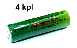 4 kpl Uusia Ladattavia Li-ion-akkuja 18650, 3.7V, 5000mAh