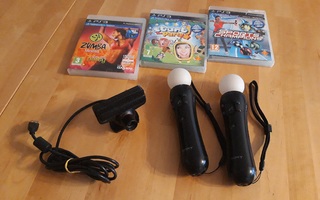 PS3 Move-tarvikkeet ja kolme peliä
