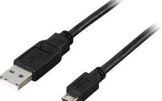 Deltaco USB 2.0 kaapeli A uros - Micro B uros, 2m,musta UUSI