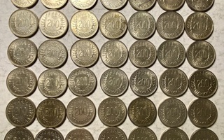 42 kpl 200 mk hopearahoja 1956-58 (kl 1+ ja 01)
