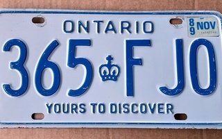 Canada Ontario rekisterikilpi - verotarra 1989