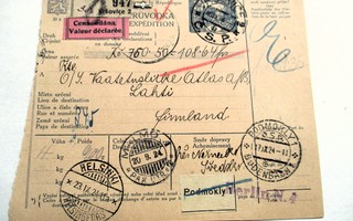 1924 Slovakia osoitekortti Lahteen