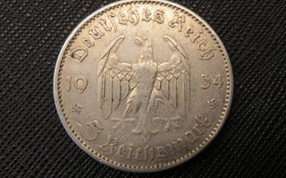 Saksa 5 reichsmark 1934 A
