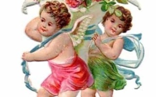 WANHA / Pienet enkelit kantavat ruusumaljaa. 1900-l.