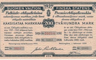 OKK Suomen valtio Palkinto-obligaatiolaina 1937