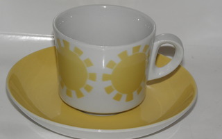 keltainen Arabia BR retro RATAS kahvikuppi + aluslautanen