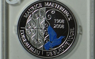2008 Belgia 10€ hopea juhlaraha Sininen Lintu proof