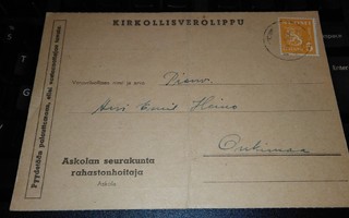 Askola kirkollisverolippu 1949 PK500/15