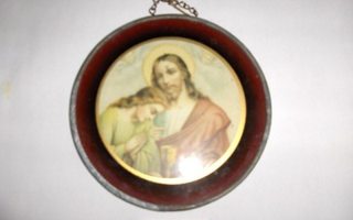 Jeesus ja Neitsyt Maria Lasinen upea pyöreä taulu