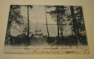 Helsinki, Lauttasaari, purjevene ja rantaa, mv pk, p. 1903