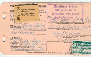 1963  1,00 Hki tullausmaksuna USAn pakettikortti