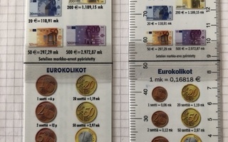 Eurosetelit eurokolikot viivoitin 2 kpl pehmeä muovi