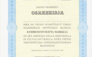 1986 Perusyhtymä Oy (YIT) spec, Helsinki pörssi osakekirja