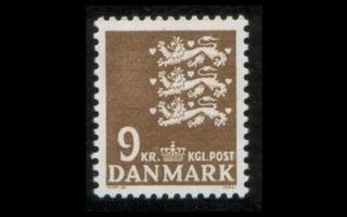 Tanska 652 ** Vaakuna 9 kr oliiv.ruskea (1977)