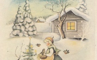 Tyttö  ulkona  Rauhallista  Joulua   piirros  .  p216