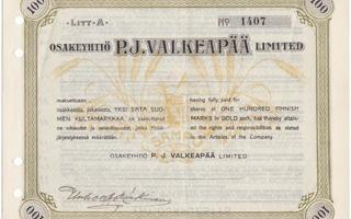 1909 P.J. Valkeapää Limited Oy bla, Helsinki osakekirja