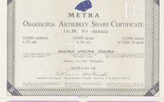 1991 Metra Oy spec, Helsinki  pörssi osakekirja